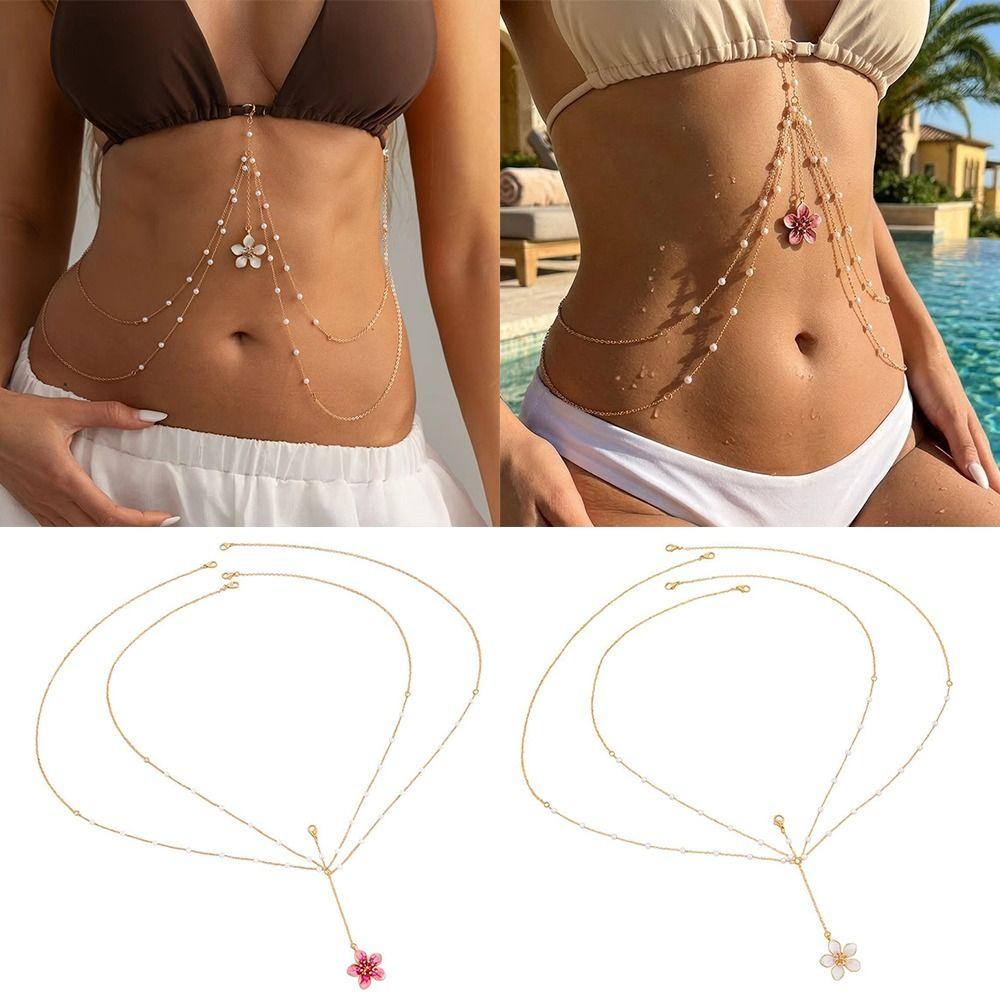 Multilayer Belly Belt Imitation Pearl Bra Chains Fashion Waist Chain Summer