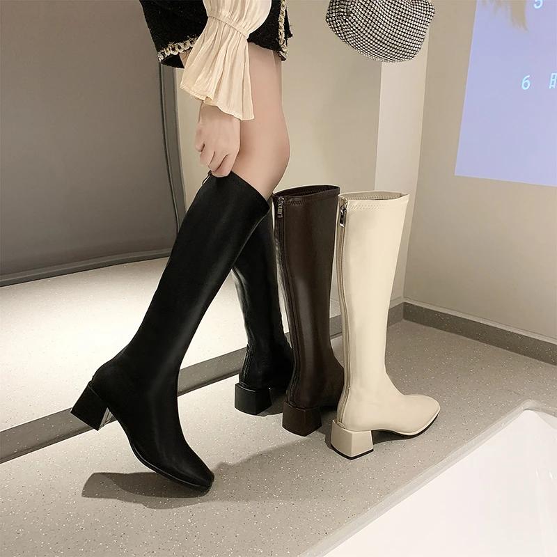 Fashion Female over the knee 2024 Spring and Autumn, short, tall, with fluffy, slim boots, thick, high-heeled, square toe