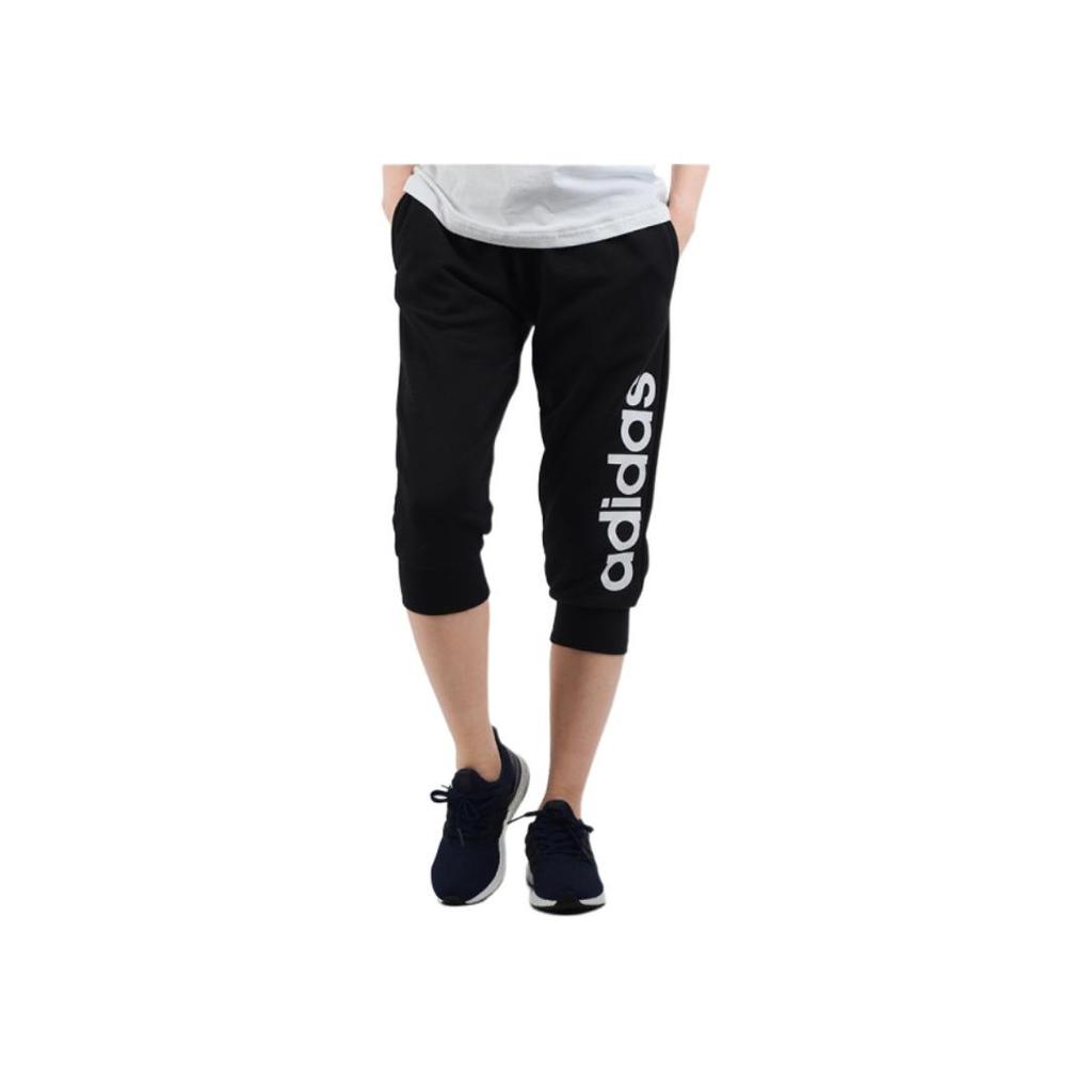 adidas Logotyp Boktryck Mönster Dragsko Elastisk Midja Andningsbara Sportbyxor Dambyxor Svart S97150