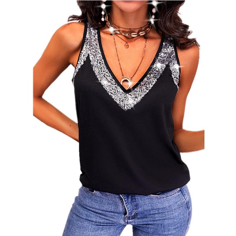 2026 Summer Women's Solid Sequined Sleeveless Vest Top