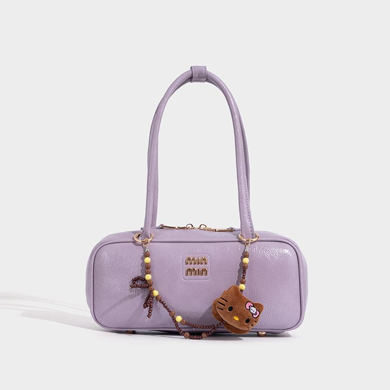 

Винтажная сумка для боулинга из лакированной кожи 2025 Новая универсальная сумка подмышку Сумка на одно плечо Сумка высокого качества Бостонская сумка фиолетовый