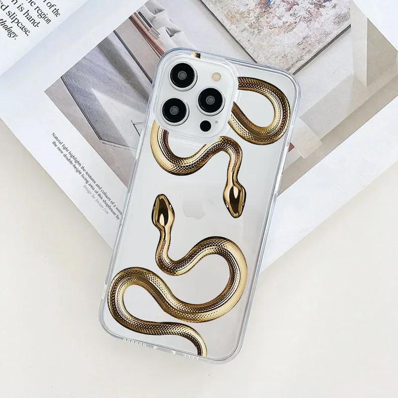 Luxurious Gold Snake Clear Case for IPhone 16 12 14 13 11 Pro Max Mini X XR XS 15 8 Plus Case Dragon Fundas for IPhone 13 Cover