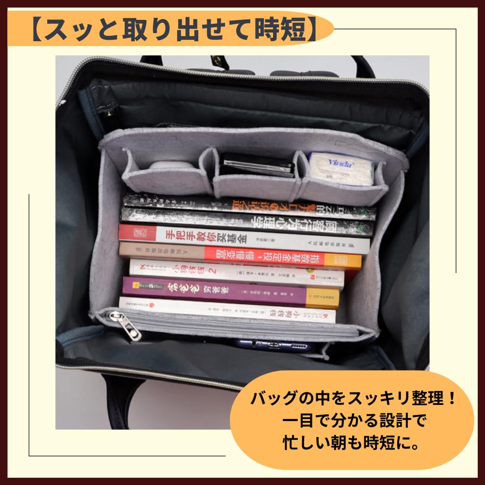 Ideamall Bag-in-Bag Rucksack-in-Tasche BagBackpack Organizer mit Trennwänden und Innentasche (Hellgrau)