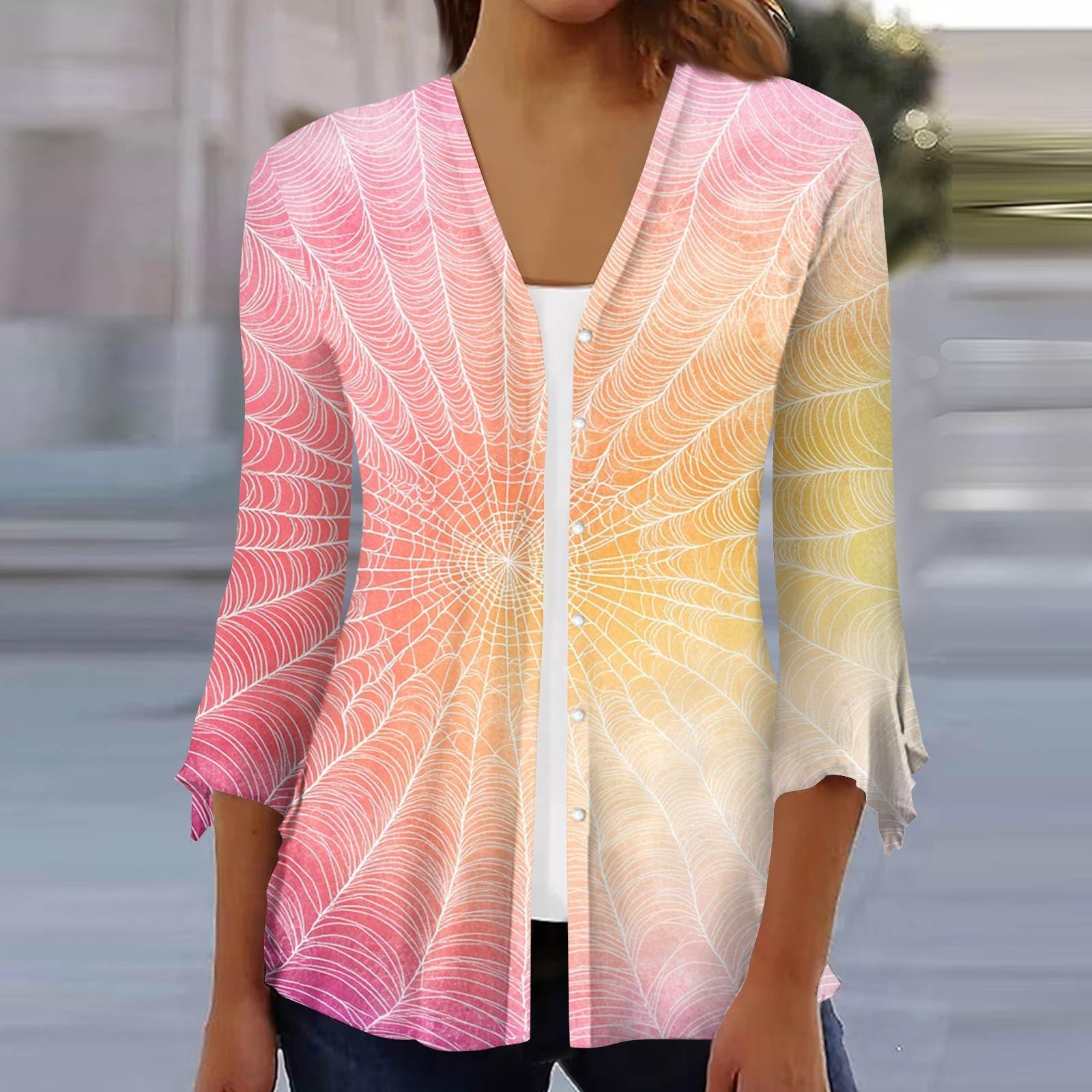 

Женский свободный повседневный кардиган-топ с принтом и рукавами семь восьмых на пуговицах XXL розовый