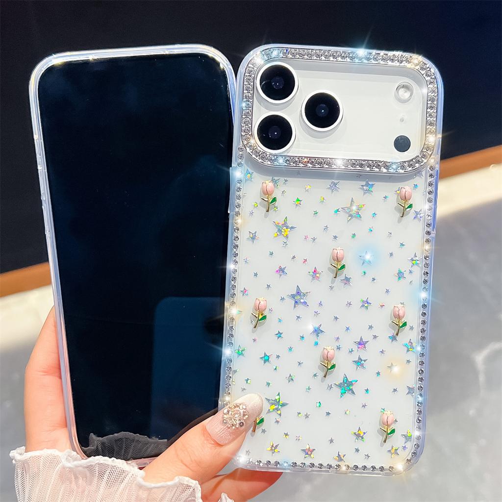 Handmade Sparkly Diamond Tulip IMD Phone Case, Compatible with iPhone 13-17 Series