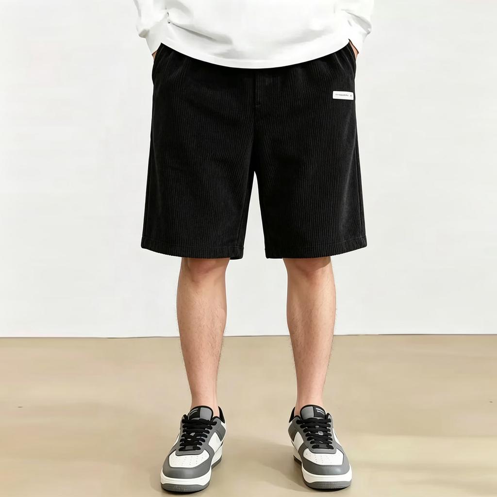 Mens Corduroy Shorts Relaxed Fit Knee Length Straight Leg Casual Shorts with Elastic Waistband and Side Pocket Design for Everyday Wear