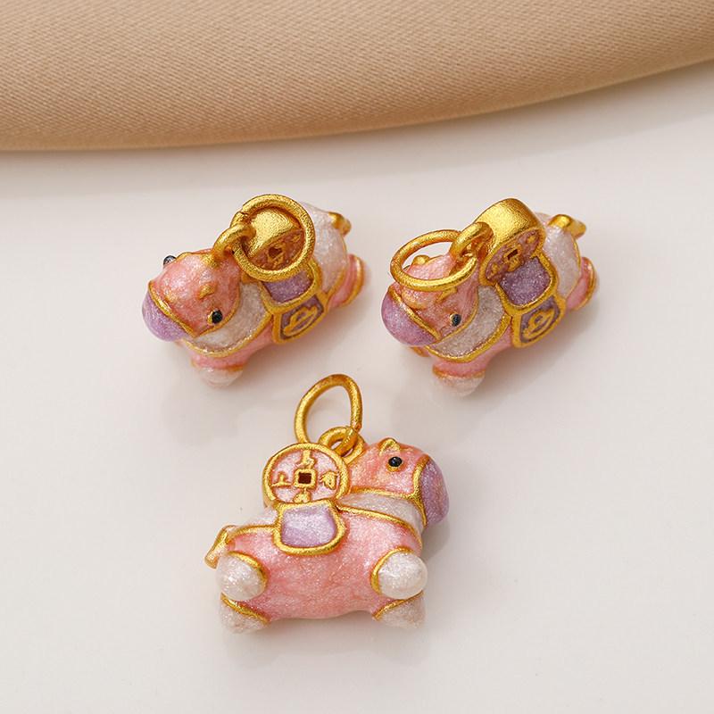 Sand Gold Jingtai Blue Enamel Zodiac Horse Pendant for DIY Bracelets & Necklaces