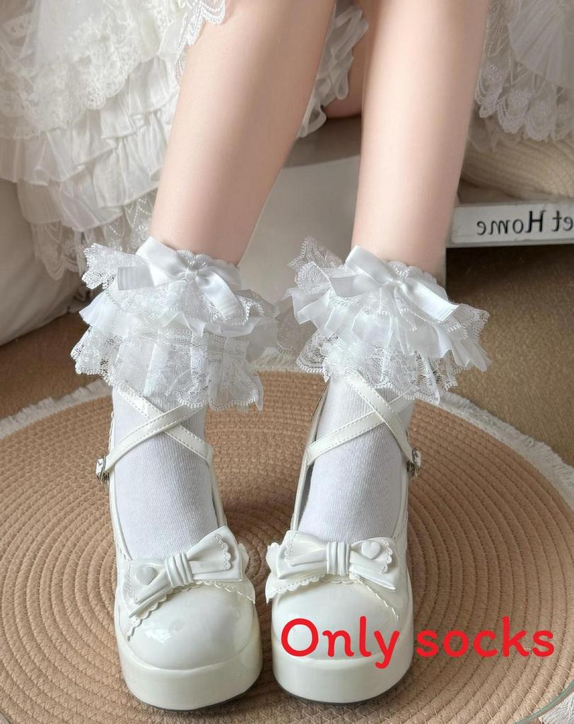 Cute Lolita Short Cotton Socks With Bow Embellishments For Teens
