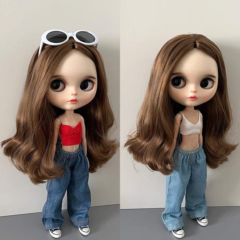 1Pcs Blyth Doll Clothes Fashion Jeans Streetwear Retro Loose Wide Leg Denim Pants for Blyth OB24 Licca Pullip 1/6 Dolls