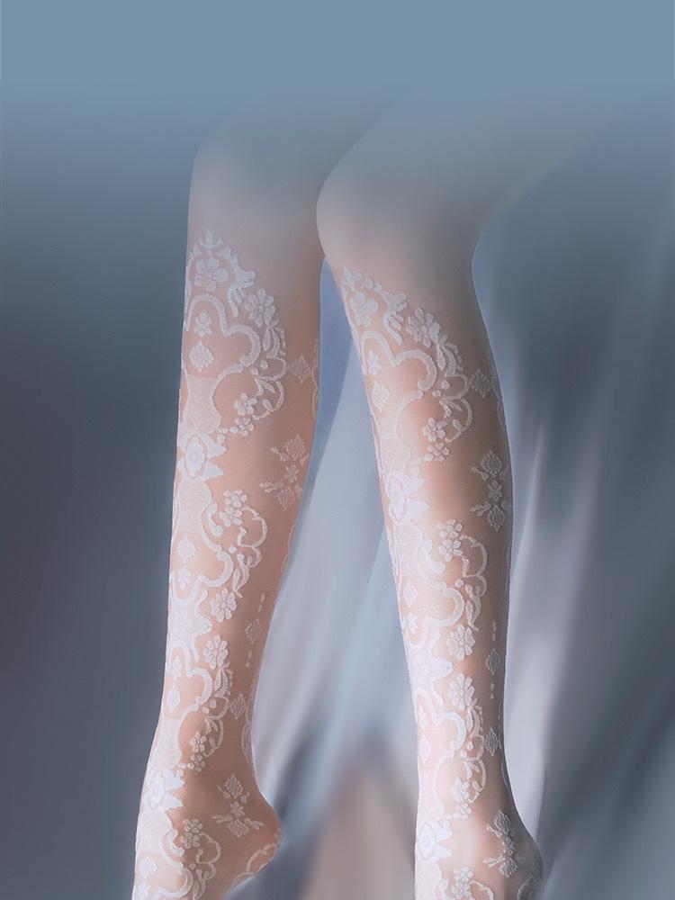 Venus Floral Openwork Jacquard White Pantyhose: Elegant, Sexy Women's Fashion Stockings