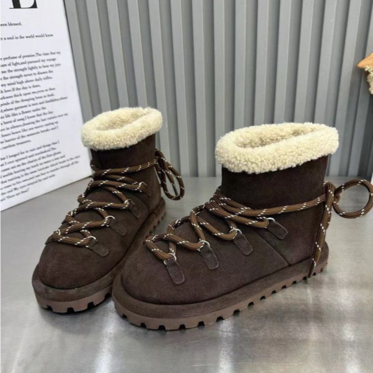 Women's fur integrated thick bottom heightening winter lightweight padded warm snow boots non-slip wear casual sports short cotton boots