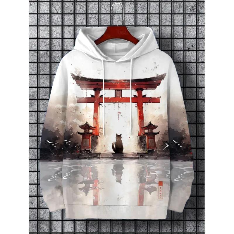 Interesting design Japanese Harajuku fashion men's hoodie casual y2k hoodie men's autumn and winter kitten pattern sports hoodie