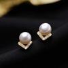 Huitan Novel V Design Stud Earrings with Imitation Pearl Women Elegant Versatile Piercing Accessories Exquisite Wedding Zircon