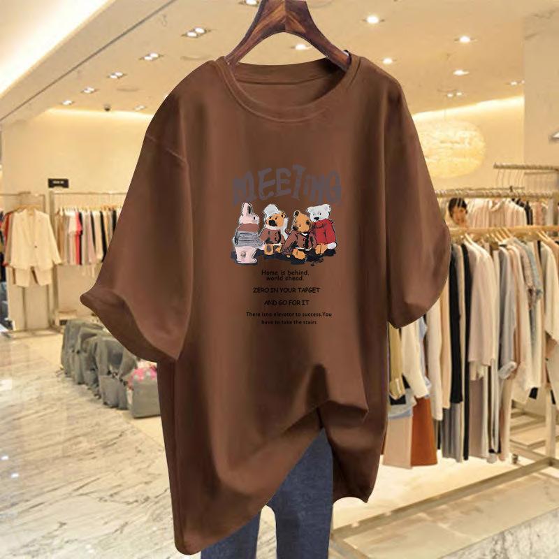 

Pure cotton American retro bear short-sleeved t-shirt tide 2025 summer new Korean version design small V-neck bottoming top XXXL