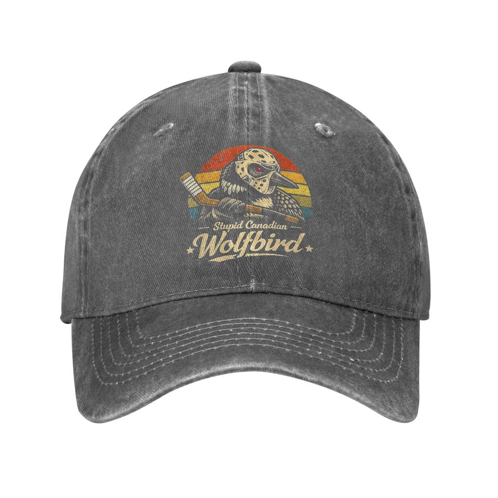 Stupid Canadian Wolf Bird Baseball Cap Sun Outdoor Sports Breathable Washed Trucker Hat Unisex Unisex Y2k Retro Print Baseball Caps