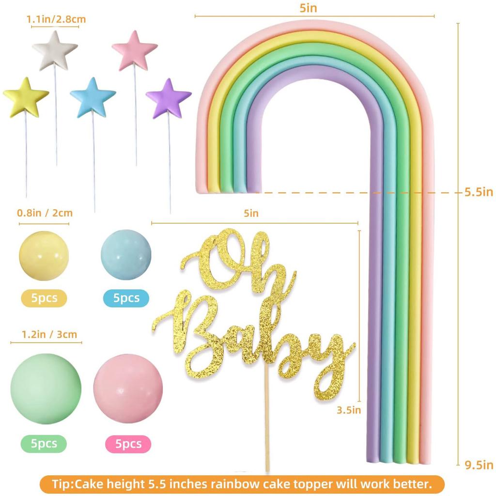 27 Stück Boho Regenbogen Party Kuchenaufsätze Oh Baby Kuchenaufsätze für Mädchen Geburtstag Babyparty Party Dekorationen