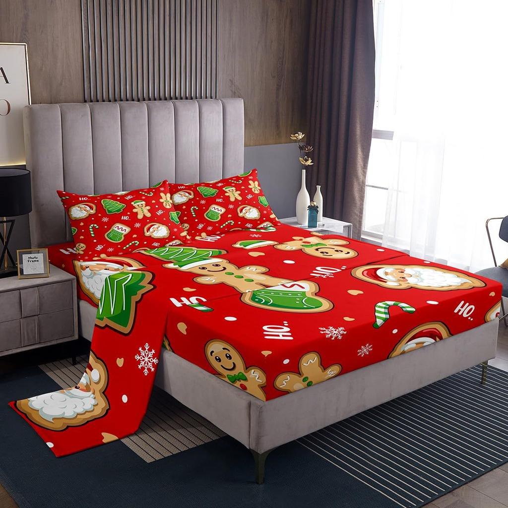 Christmas Theme Pattern Mattress Four-Piece Bedding Set Bedroom Dormitory Bedding Decoration