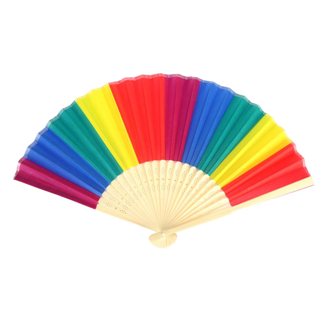 6Pcs 21CM Retro Style Handheld Fan Bamboo Frame Rainbow Folding Fan for Decoration