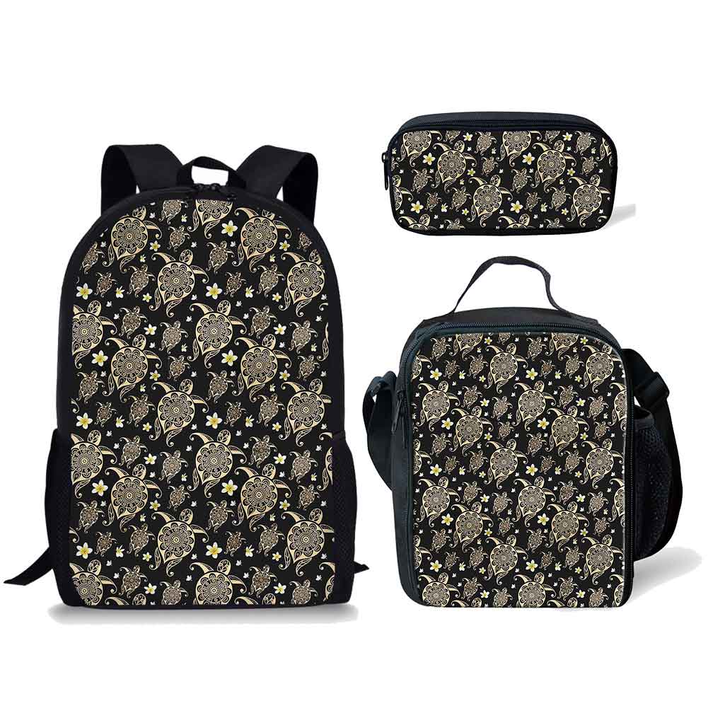 Classico Divertente Fresco Piccola Tartaruga Fantasia Stampa 3D 3pz/Set zaini per studenti Zaino per Laptop Zaino giornaliero Borsa per il pranzo Astuccio