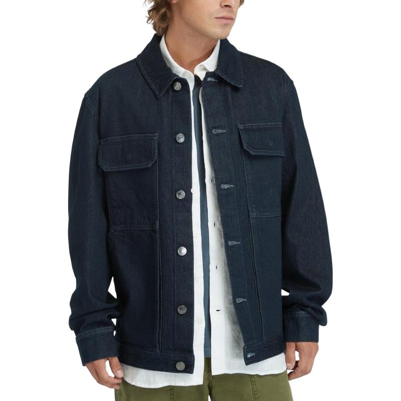 Timberland Veste en jean confortable à simple bouton et col rabattu pour homme, manches longues, bleu marine A4285-H87