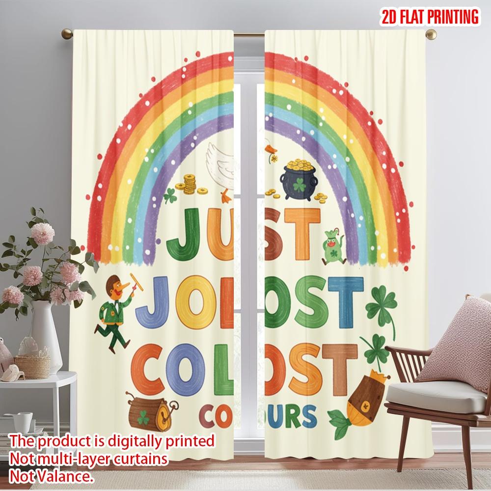 

2pcs 2D flat printing Party Curtain Just Color Duck Rainbow Polyester Without Electricity Family Party Use for Outdoor and Home 52.50×116.00 CM 2pcs