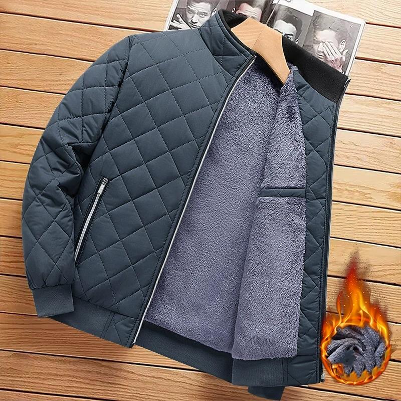 Herbst Winter Bomberjacke Herren Rautenmuster Fleece gefüttert Freizeitjacke Herren Mode Kleidung All-Match Mode Baumwolle Warme Jacke