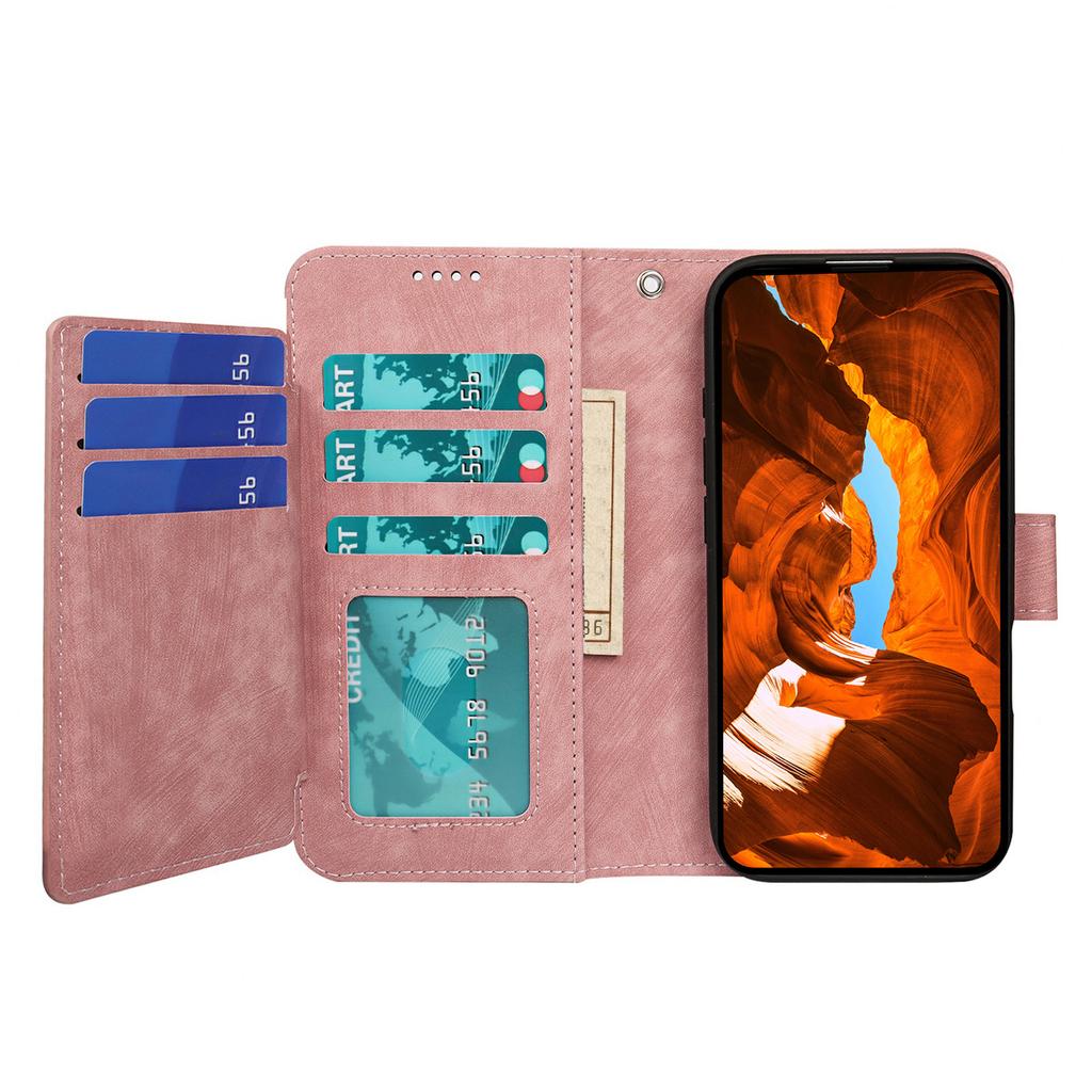 For Motorola Moto G86 5G Leather Case Line Pattern Wallet Phone Cover with 9 Card Slots