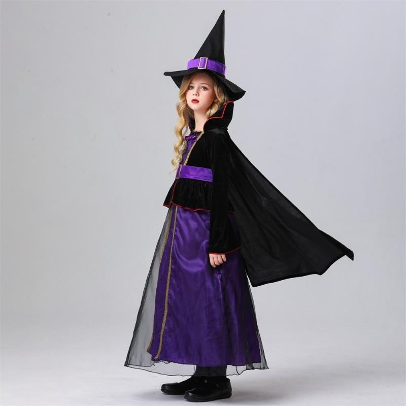 Halloween Child Witch Witch Magician Stage Show Crew Neck Purple Dress Woman