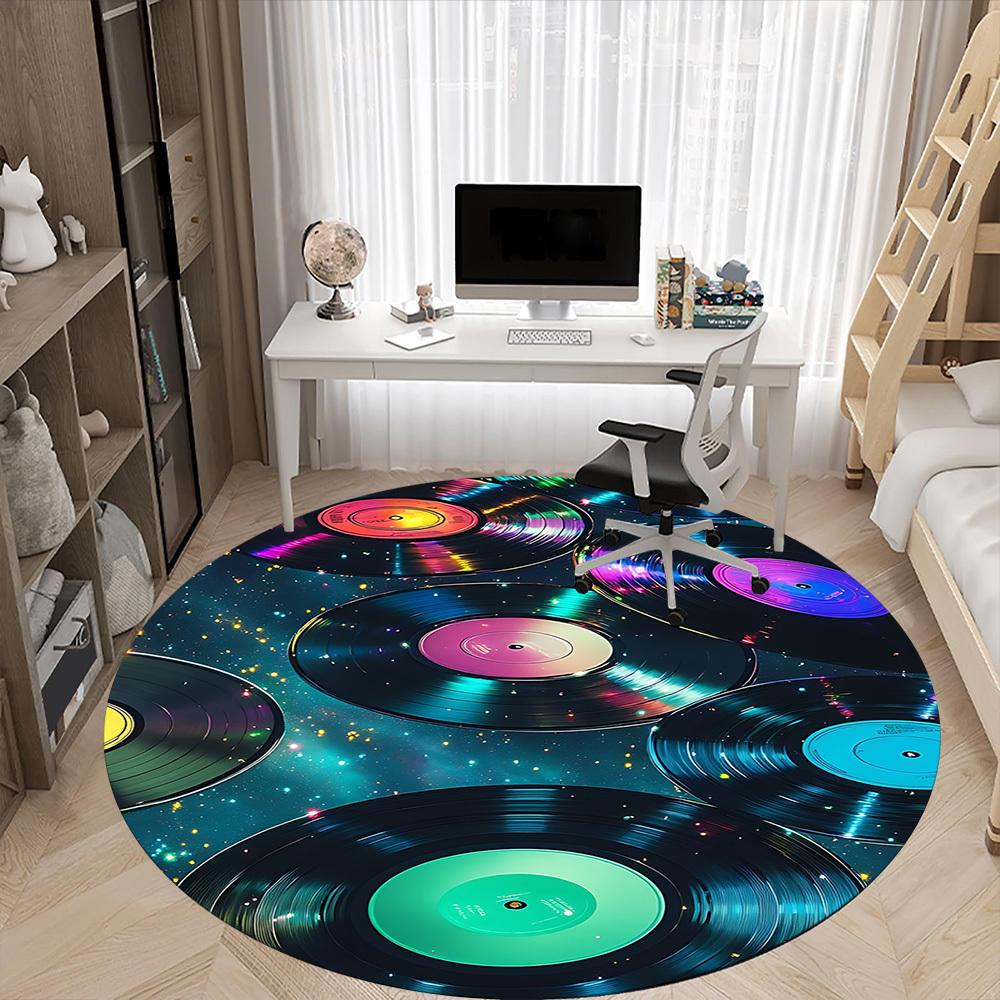 1pc Vinyl Records Cosmic Office Round Area Rug,  Mat Suitable ForOffice, Under Office Chairs Bedroom Living Room Home Decor, Room Deco