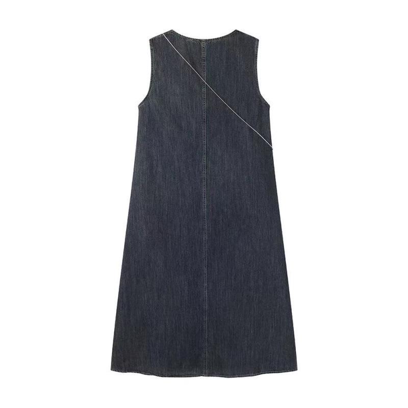 Korean Retro Denim Sleeveless Summer Dress - Hong Kong Style