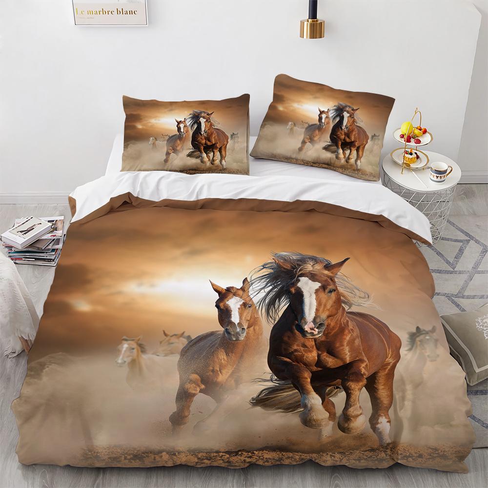 Steed Duvet Cover Set Fire Water Horse Wild Animals Comforter Cover Wildlife Bedding Set King Full Size for Kids Boys Girls Teen