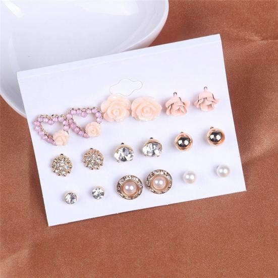 

9 пар стразов из искусственного жемчуга с розой и сердцем, очаровательные серьги-гвоздики, ювелирные изделия