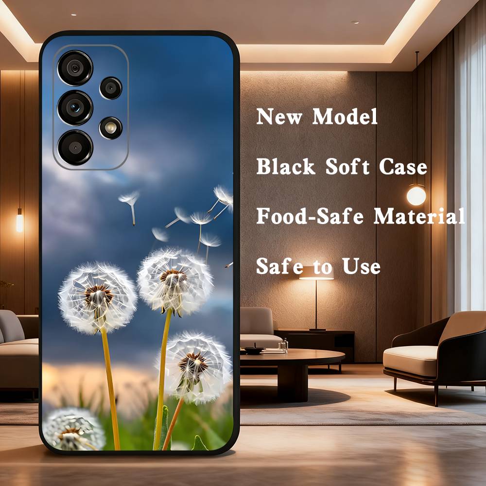 Dandelion Art Case For Samsung Galaxy A73,72,41,J7,22,Note,31,8,9,52,71,53,32,Soft Black Silicone Cover