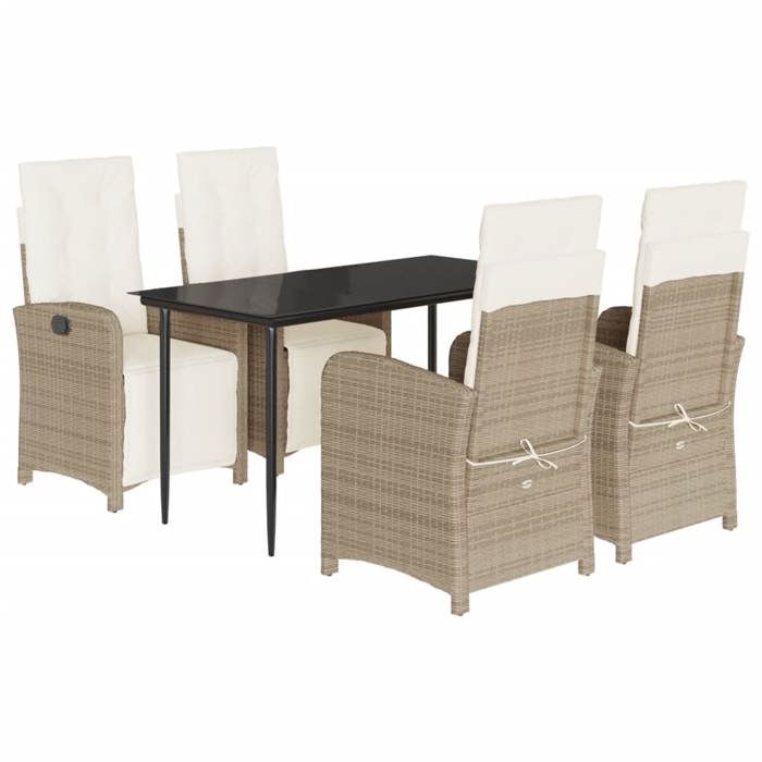 VidaXL Ensemble à Manger de Jardin avec Coussins 5 pcs, Chaises et Table de Patio, Meubles de Terrasse, Moderne, Beige 3212572