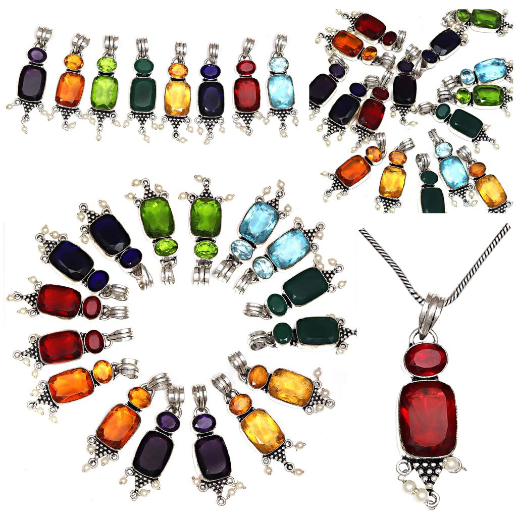 10 pcs Mozambique Garnet  Pearl Gemstone Women's Silver Jewelry Pendant