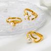 Exquisite and elegant inlaid imitation pearl special-shaped line open ring plated with 18K gold stainless steel design ring
