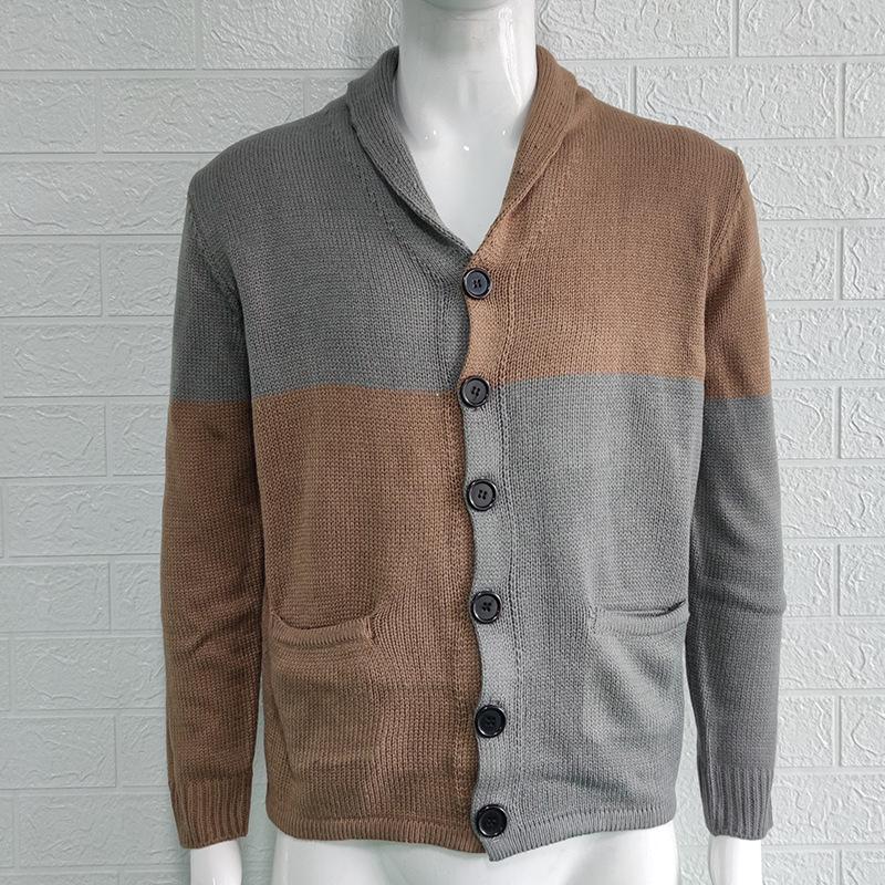2025 Sweater Cardigan Color Block Button Long Sleeve Knitted Jacket