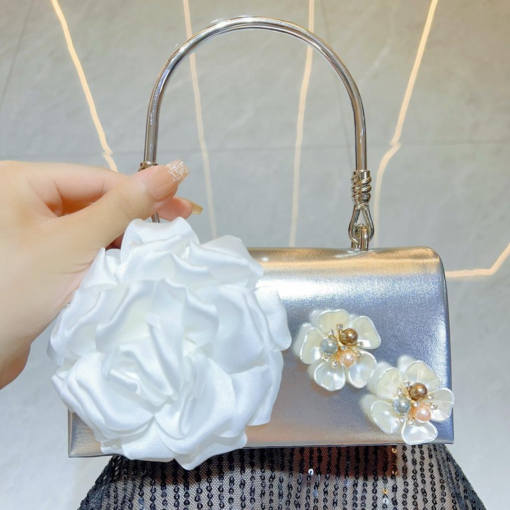 Luxury Gold 3D Flower Clutch Bag Women Formal Birthday Prom Party White Wedding Purse Elegant Ladies Appliques Evening Handbag