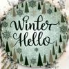 Winter Round Iron Wall Art Hello Sign 7.8 Inch Metal Plaque Decorative For Front Door Porch Living Room Bedroom Home Decor Gift