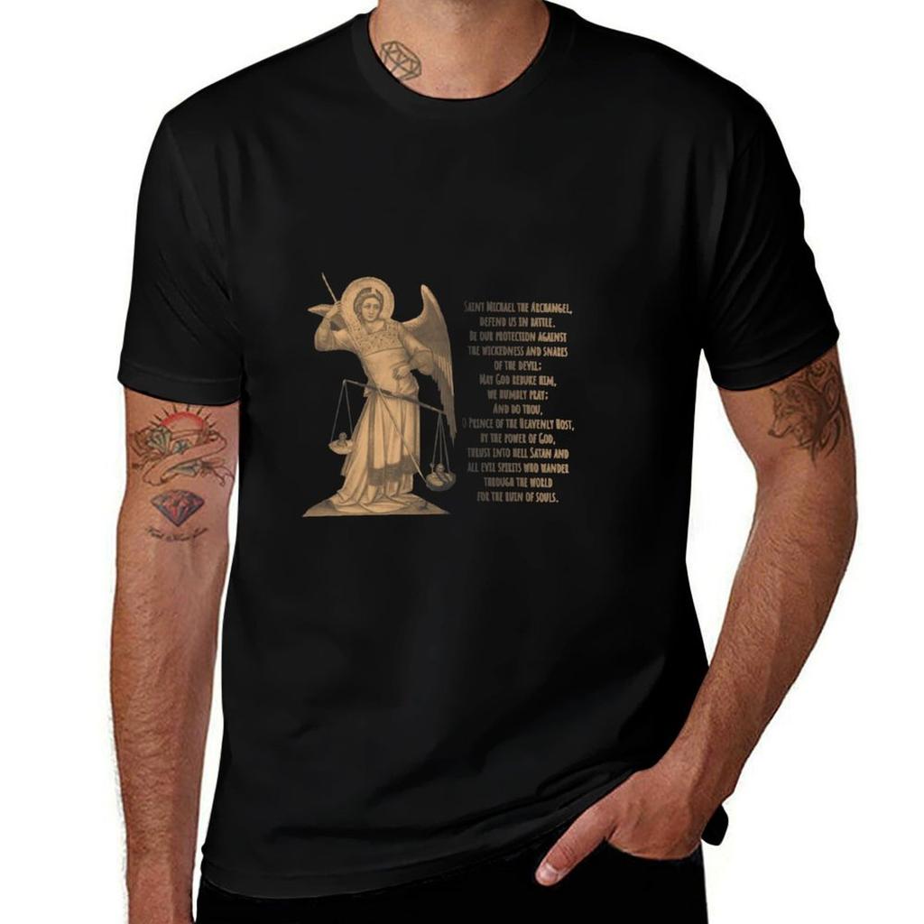 Erzengel Michael Gebet T-Shirt Weiche Haptik Basic Baumwoll-T-Shirt