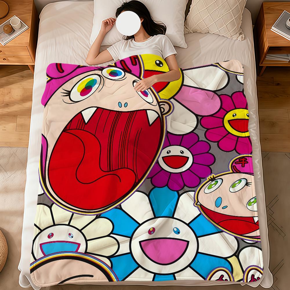 flower face Abstract pop modern murakami soft warm plush blanket dorm sofa living room pet hogar bedroom gift nap home Flannel