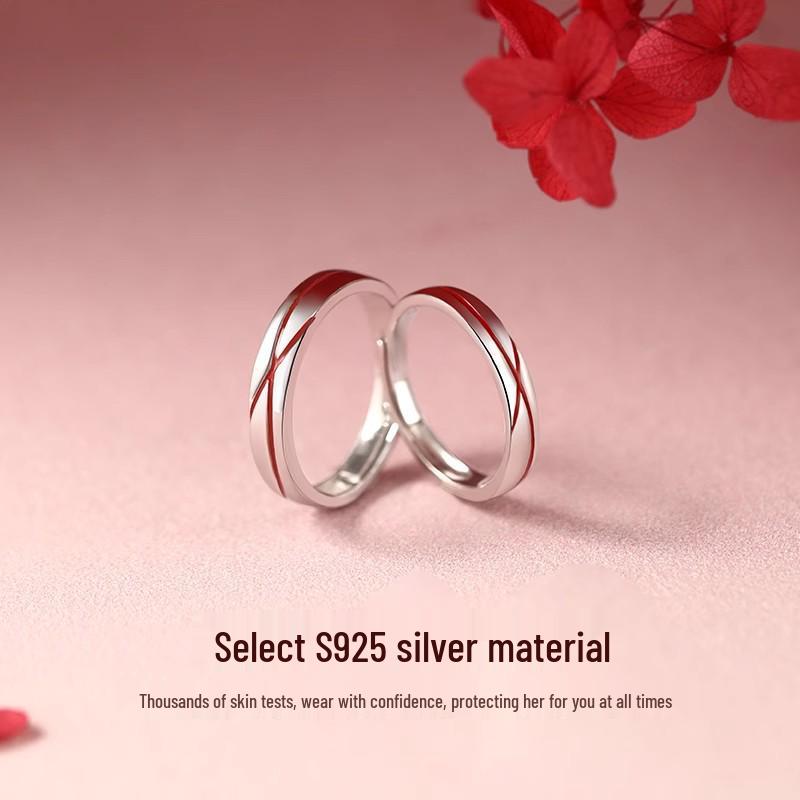 Yue Lao Red Thread S925 Sterling Silver Couple Ring – Simple, Elegant Design 2025 Model