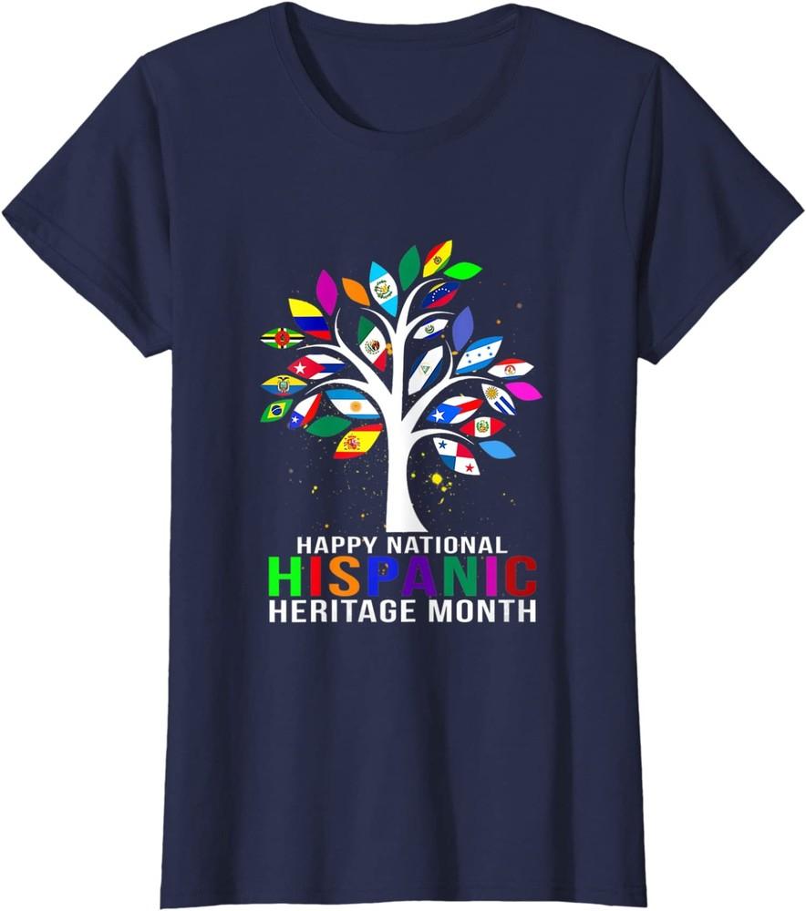 Счастливый Национальный Месяц Латиноамериканского Наследия Дерево Латина Футболка Женская Футболка с Круглым Вырезом Унисекс Футболка XL