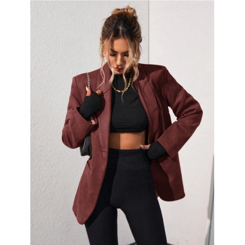 Women S Fashion Casual Solid Color Suede Blazer Jacket Long Sleeve