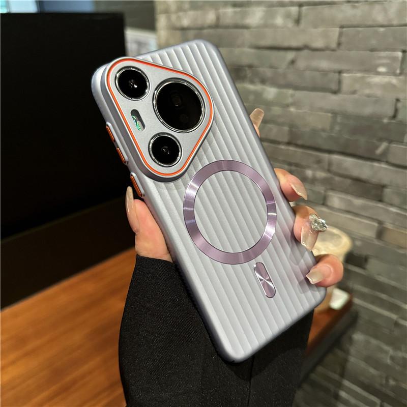 For Huawei Pura 70 Pro Plus Ultra Corrugated Plating Metallisk maling Magnetisk Anti-fingeravtrykk PC Støtsikker Anti-skli bakdeksel Deksel Shell