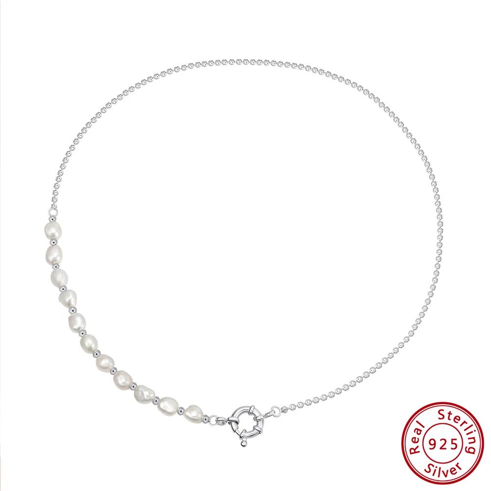 ORSA JEWELS S925 Silver Half Pearl Chain Necklace Choker for Women Jewelry Dancing Party Dating Wedding Vacation GPN92