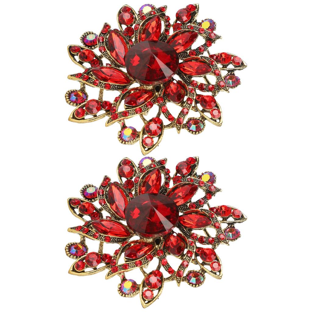 2 ks Květinová brož Retro Diamantová Módní Oblečení Oblek Klopa Korsáž DoplňkyČervená