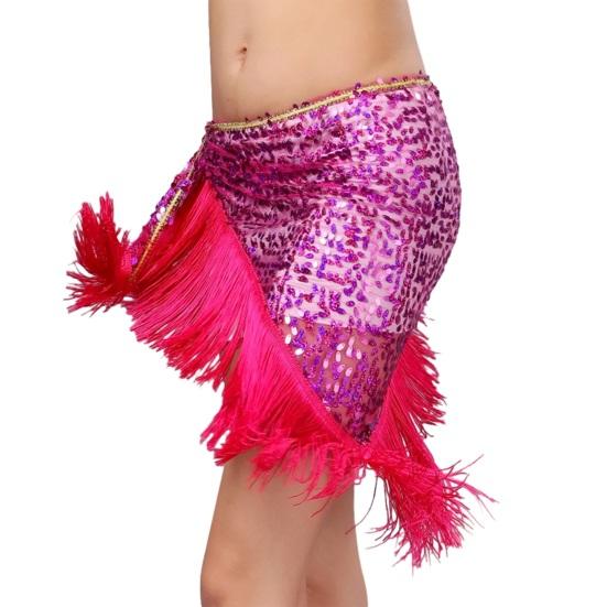 Dámský hip šátek na břišní tance s třásněmi a flitry Trojúhelníkový wrap sukně Pasový řetízek Kostým pro vystoupení na hudebním festivalu