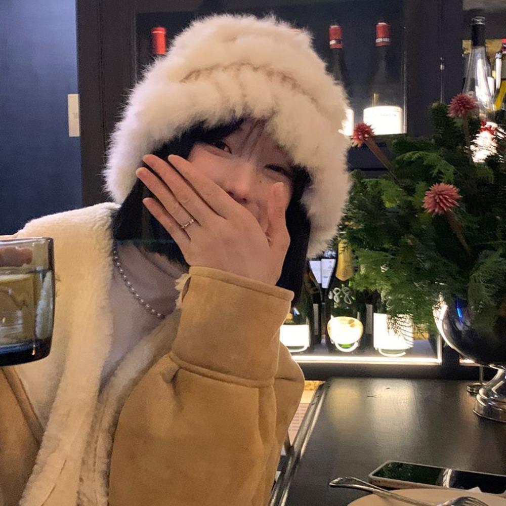 Thick Knit Bucket Hat Wide Brim Winter Hat Fashion Women Headwear Autumn Winter