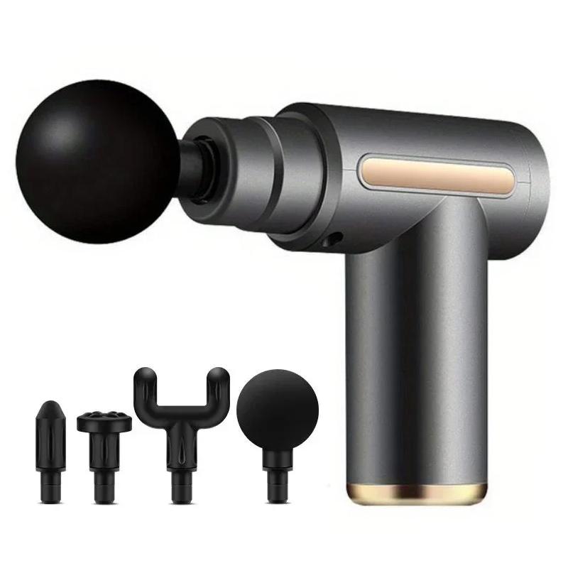 Mini Fascia Massage Gun 4 Heads Electric Body Massager Portable Relaxation Belt Fitness Equipment Deep Tissue Relief